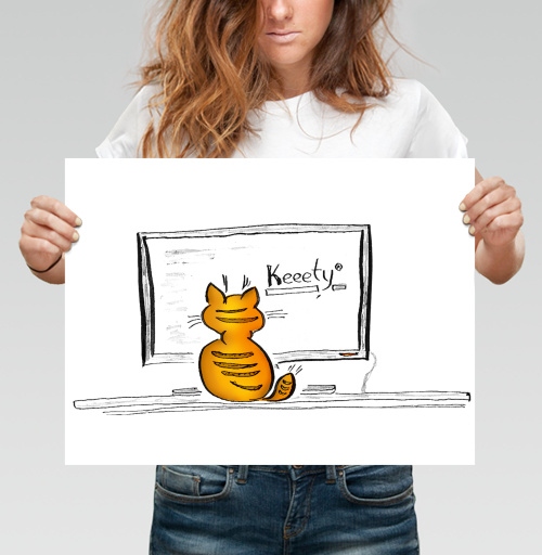 Фотография футболки Оранжевый кот у доски с надписью Keeety