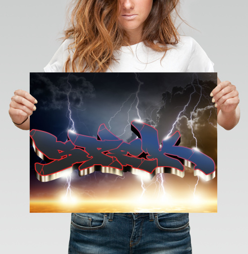 Фотография футболки Динамичное уличное граффити Стик яркая небесная Грозовая Молния