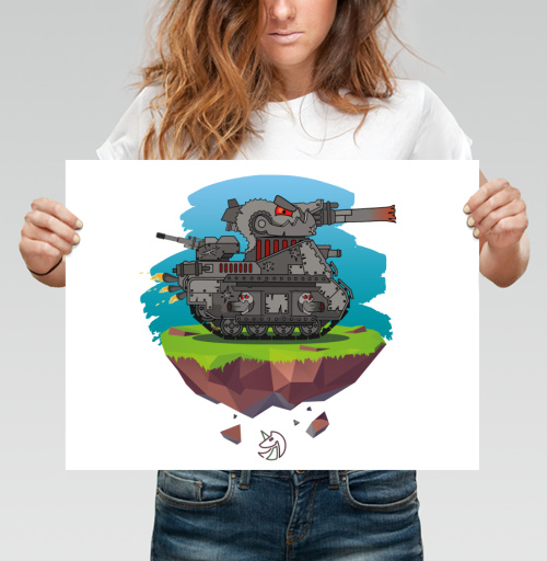 Фотография футболки Свирепый боевой монстр танк атакует цель на летающем острове