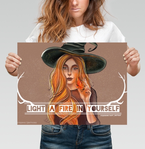 Фотография футболки Девушка Ведьма с Огнем Рыжие Волосы Light A Fire In Yourself