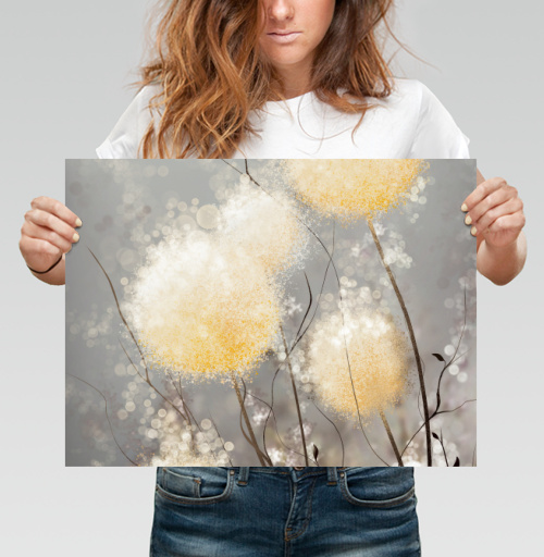 Фотография футболки Нежные одуванчики с золотистыми семенами для эстетики природы