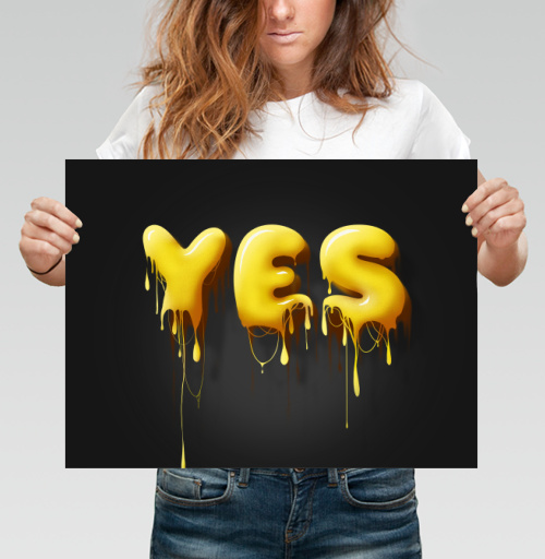 Фотография футболки Объемные желтые капающие буквы да Yes