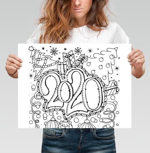 Фотография футболки Новогодний праздник 2020 с подарками и елкой 2020