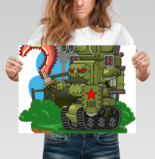 Фотография футболки Военный зелёный танк с красным мечом и звёздой