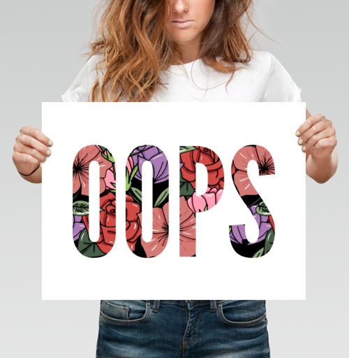Фотография футболки Цветочная Надпись Ошибка OOPS на Сером фоне