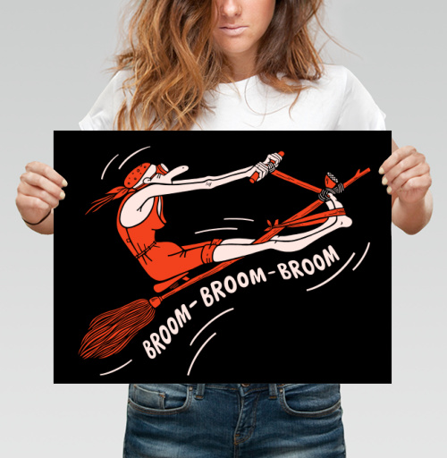 Фотография футболки Женщина на метле гонка скорость движение Broom Broom