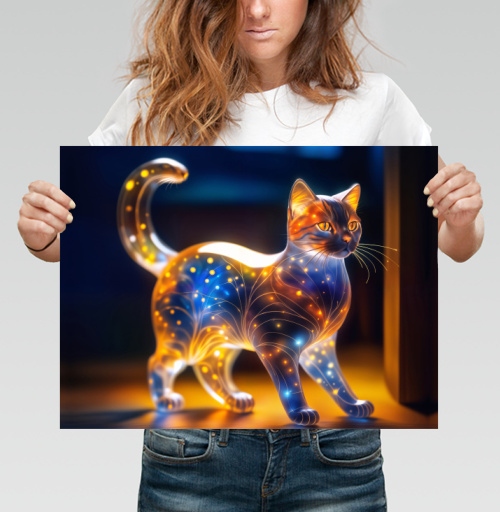 Фотография футболки Фантазийный светящийся кот в ночной гамме
