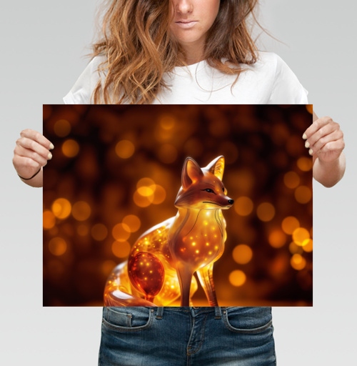 Фотография футболки Светящаяся лиса в теплых оттенках вечером фонари свет
