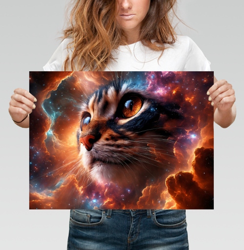 Фотография футболки Космическая кошка среди туманностей для ярких эффектов