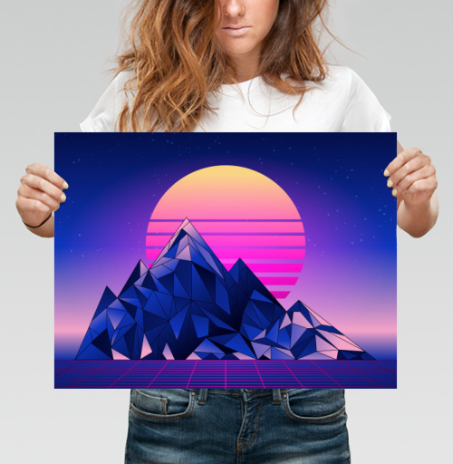 Фотография футболки Цифровой закат в стиле Synthwave с неоновой палитрой
