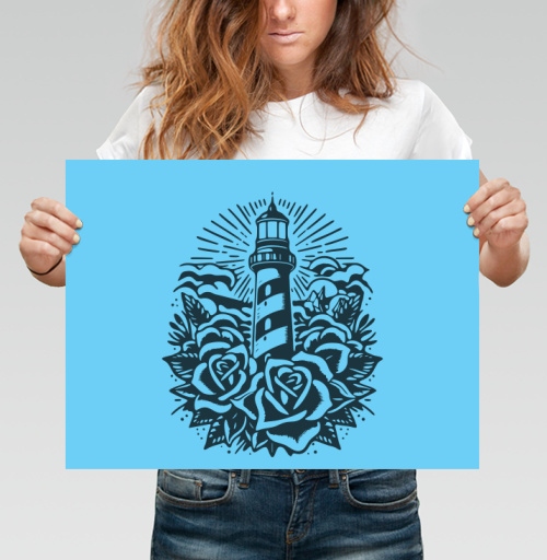 Фотография футболки Lighthouse and Roses – Маяк и розы стильная татуировка в подарок