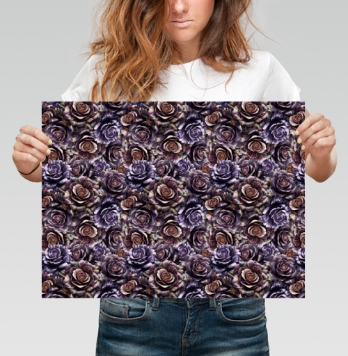 Фотография футболки Purple Rose Pattern – Темно-фиолетовые розы создают изысканный цветочный паттерн
