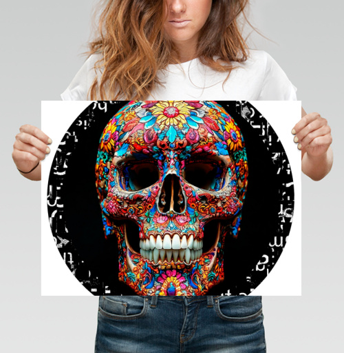 Фотография футболки Floral Skull - Цветочный мексиканский череп яркий красочный декор