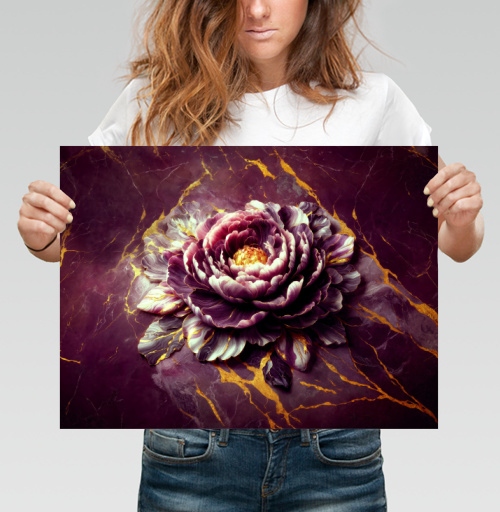 Фотография футболки Golden Marble Peony – Золотой мраморный пион на фоне декоративного изделия