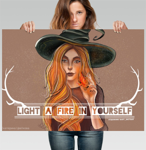 Фотография футболки Девушка Ведьма с Огнем Рыжие Волосы Light A Fire In Yourself
