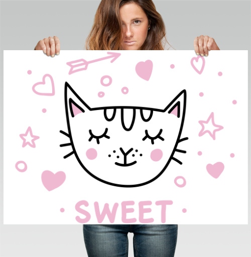 Фотография футболки Кот с розовыми щечками милый и нежный SWEET