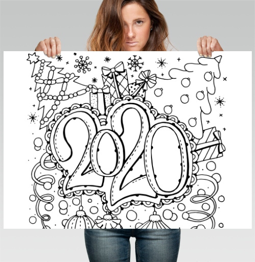 Фотография футболки Новогодний праздник 2020 с подарками и елкой 2020