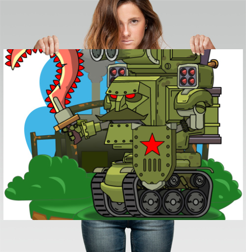 Фотография футболки Военный зелёный танк с красным мечом и звёздой