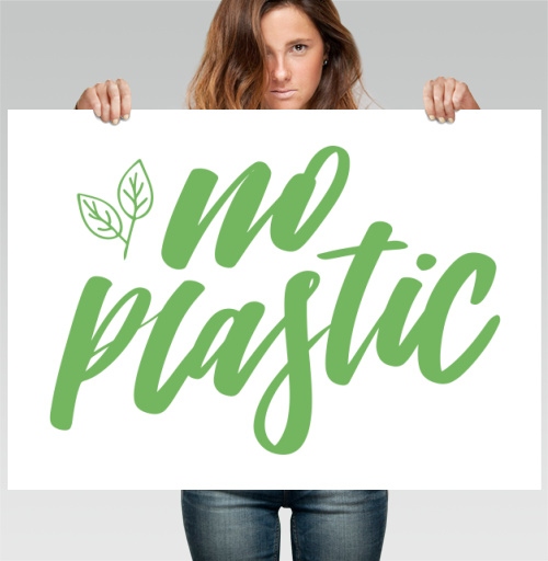 Фотография футболки Отказ от пластика зелеными буквами с листьями no plastic