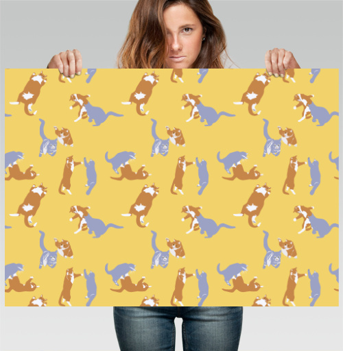 Фотография футболки Playful Pets Cats Pattern – Паттерн игры веселых котиков дизайн