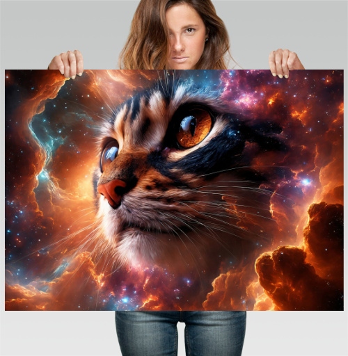 Фотография футболки Космическая кошка среди туманностей для ярких эффектов