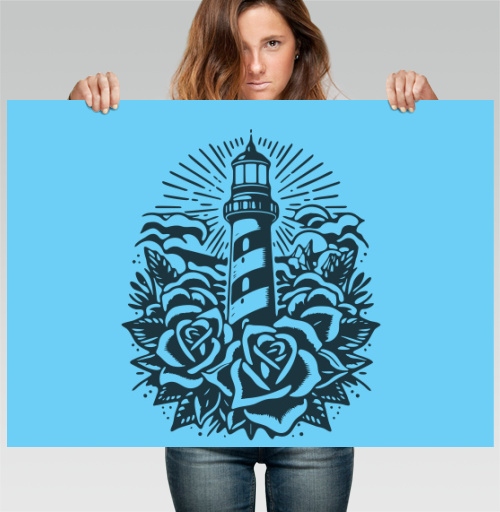 Фотография футболки Lighthouse and Roses – Маяк и розы стильная татуировка в подарок