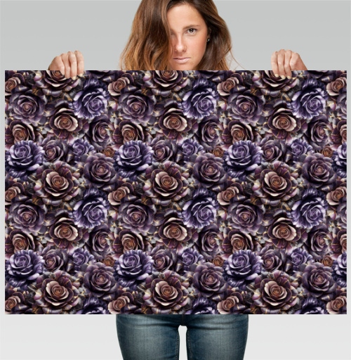 Фотография футболки Purple Rose Pattern – Темно-фиолетовые розы создают изысканный цветочный паттерн