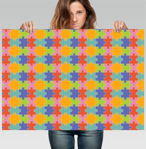Фотография футболки Бесконечная яркая мозаика из элементов Puzzle Pattern Узор пазлов