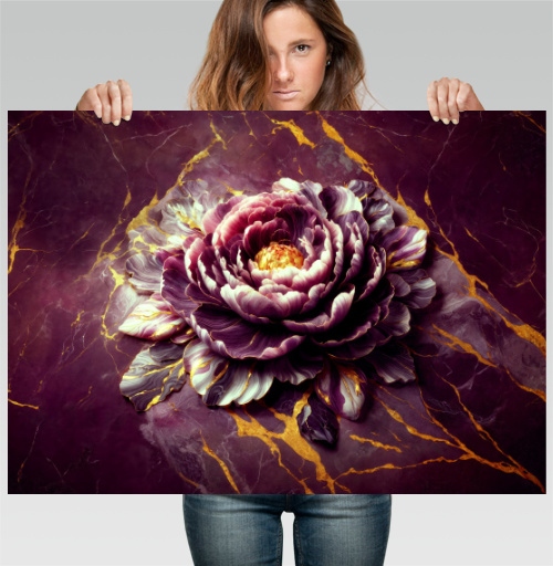 Фотография футболки Golden Marble Peony – Золотой мраморный пион на фоне декоративного изделия