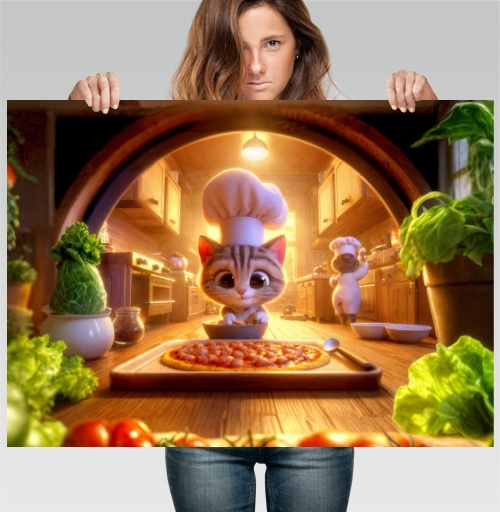 Фотография футболки Chef Cat / Котенок повар старательно готовит вкусную горячую пиццу для всей семьи