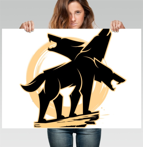 Фотография футболки Mystical Three-headed Wolf – Мистический Силуэт Трехглавого Волка
