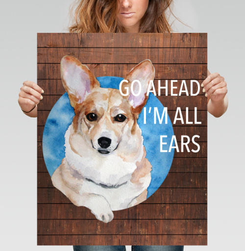 Фотография футболки Акварельный корги «Go Ahead I'm All Ears»
