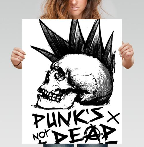 Фотография футболки Череп с ирокезом PUNKS NOT DEAD – панк-графика