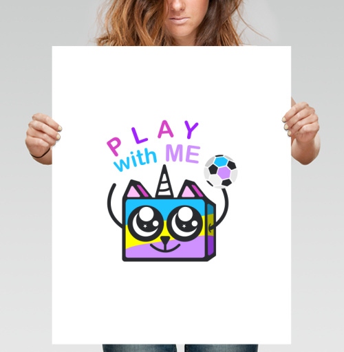 Фотография футболки Play with me. Радужный Кот-единорог.