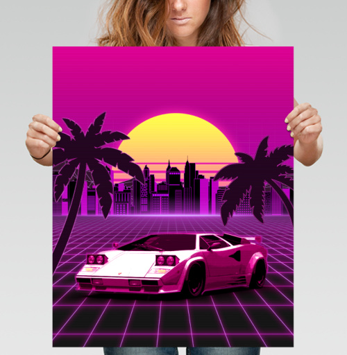 Фотография футболки Ретровейв Lamborghini: неоновая скорость 80-х