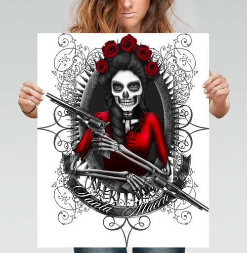 Фотография футболки Картина Santa Muerte: мистический скелет в красном платье