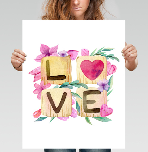 Фотография футболки Декоративная композиция LOVE с акварельным сердцем