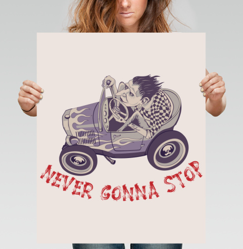 Фотография футболки Хот-род бунтарь с надписью NEVER GONNA STOP
