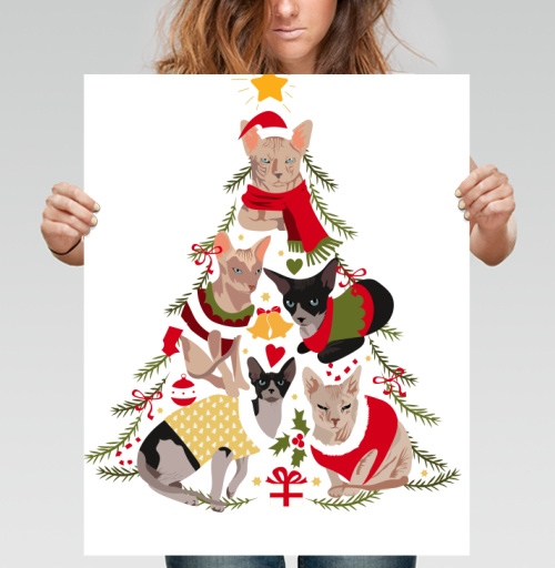 Фотография футболки Новогодние коты в форме елки Merry Christmas