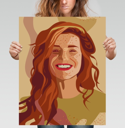 Фотография футболки Рыжеволосая улыбающаяся девушка в теплых тонах