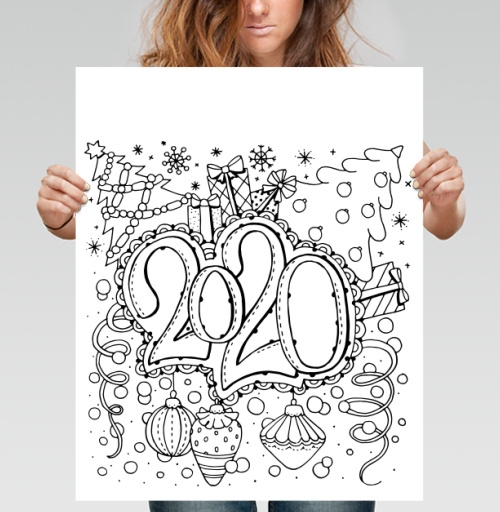 Фотография футболки Новогодний праздник 2020 с подарками и елкой 2020