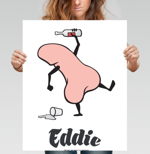 Фотография футболки Забавный пьяный пенис с бутылкой в руке Eddie the funky dick