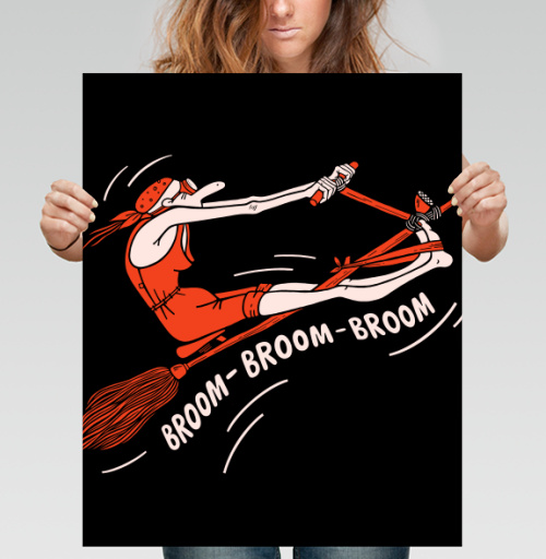 Фотография футболки Женщина на метле гонка скорость движение Broom Broom