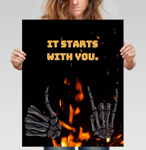 Фотография футболки Скелетные руки и яркое пламя Skeleton Hands Fire мотив силы воли