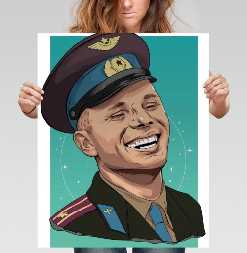 Фотография футболки Поп арт иллюстрация советского героя смеющийся летчик космонавт