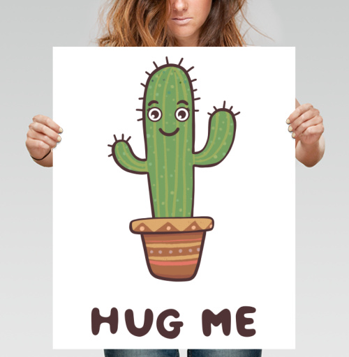Фотография футболки Зелёный улыбающийся кактус просит обниматься Hug Me