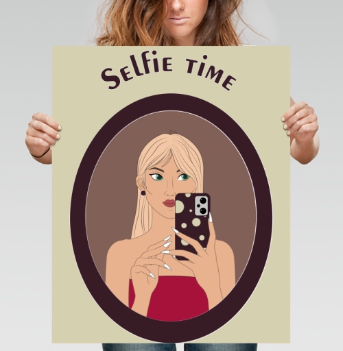 Фотография футболки Девушка с зелеными глазами и аксессуарами Selfie Time