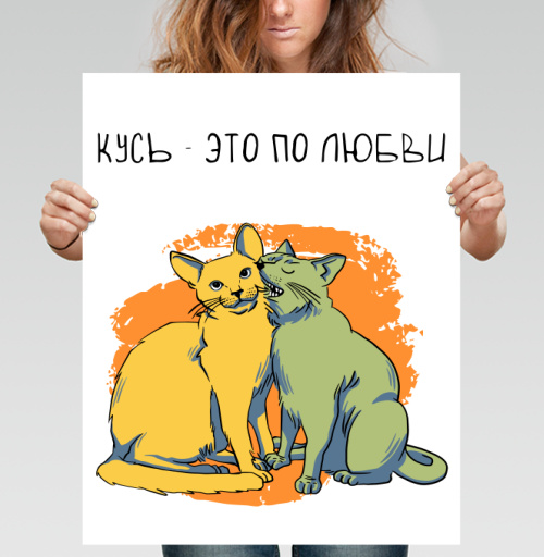 Фотография футболки Два кота выражают любовь укусами Кусь это по любви