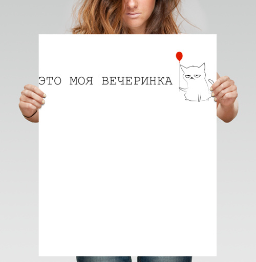 Фотография футболки Кот с красным шаром и надписью это моя вечеринка Кот с красным шаром и надписью это моя вечеринка