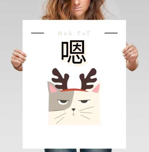 Фотография футболки Милый угрюмый кот с рожками «Meh Cat»